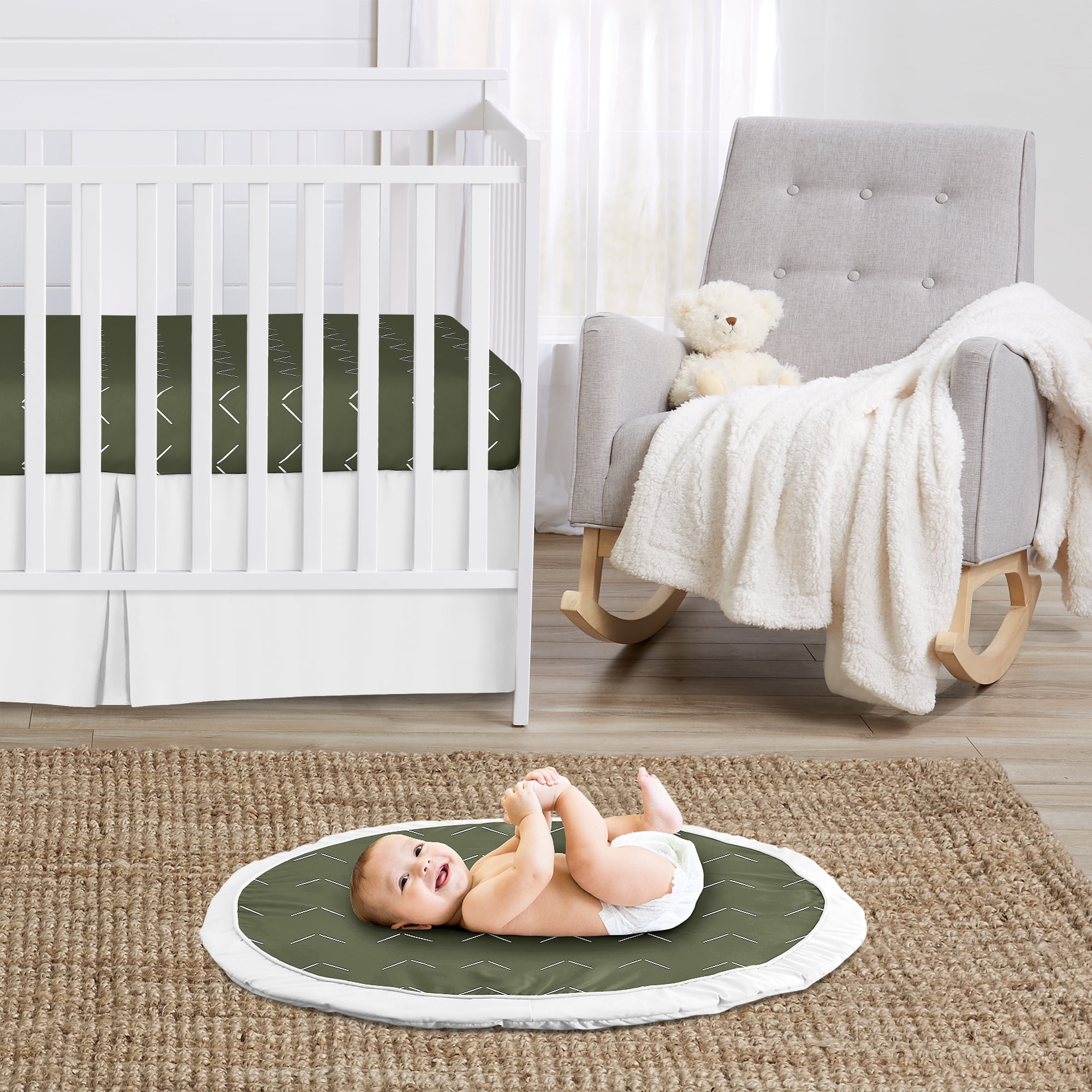 Sweet Jojo Designs Woodland Arrow Green and White Baby Play Mat