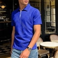 thumbnail image 5 of OGLCCG Men's Quarter-Zip Golf Shirts Lapel Collared Jacquard Short Sleeve Pullovers Casual Solid Color Business Tee Tops,XXL,Blue, 5 of 7