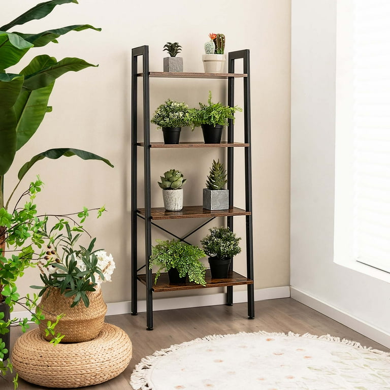 Costway 4-Tier Bookshelf, Industrial Display Storage, Plant Flower