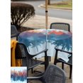thumbnail image 5 of Outdoor Tablecloth with Umbrella Hole for Patio/Picnic/Party/Camping, Boho Forest Silhouette Waterproof Table Cloth Square Cover Washable, Retro Abstract Forest Trees Blue (60"x 60"), 5 of 8