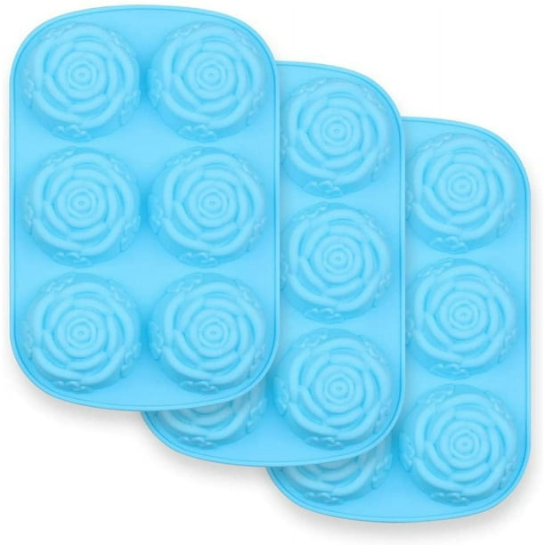 ZHAOCHENG Molde de flores de silicona de 6 cavidades, juego de 3 piezas antiadherentes de silicona de grado alimenticio, molde de rosa gigante para gelatina de chocolate, cubitos de hielo - rosas