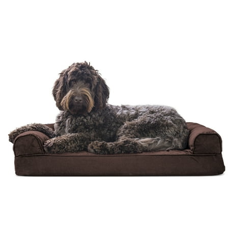 UPC: 0842229117318 | FurHaven Pet Products Quilted Memory Top Sofa-Style Pet Bed for Dogs & Cats – Coffee Medium