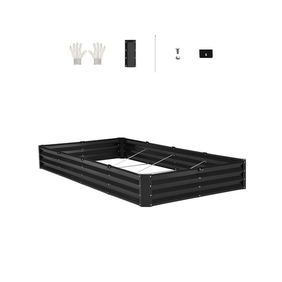 Outdoor Galvanized Steel Raised Garden Bed 8x4 FT, 1FT Height, Dark Gray Planter