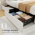 thumbnail image 4 of Homhougo Queen Size Upholstered Bed Frame with 4 Storage Drawers, Adjustable Headboard, Linen Platform with Wooden Slats, No Box Spring Needed, White, 4 of 8