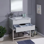 Southern Enterprises Havlidine Vanity Sink and Drawer w/ Marble Top, Contemporary Style, Mirrored