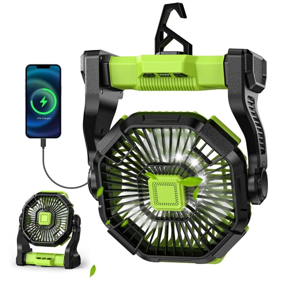 Ventilador Doviluxe a batería de 12000 mAh con linterna LED, color verde