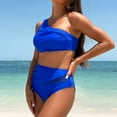thumbnail image 6 of UTSJKR Two Piece Bikini Set for Women Plus Size Cutout One Shoulder High Waisted Bikini Bathing Suit Full Coverage Swimsuit Blue XXL, 6 of 8