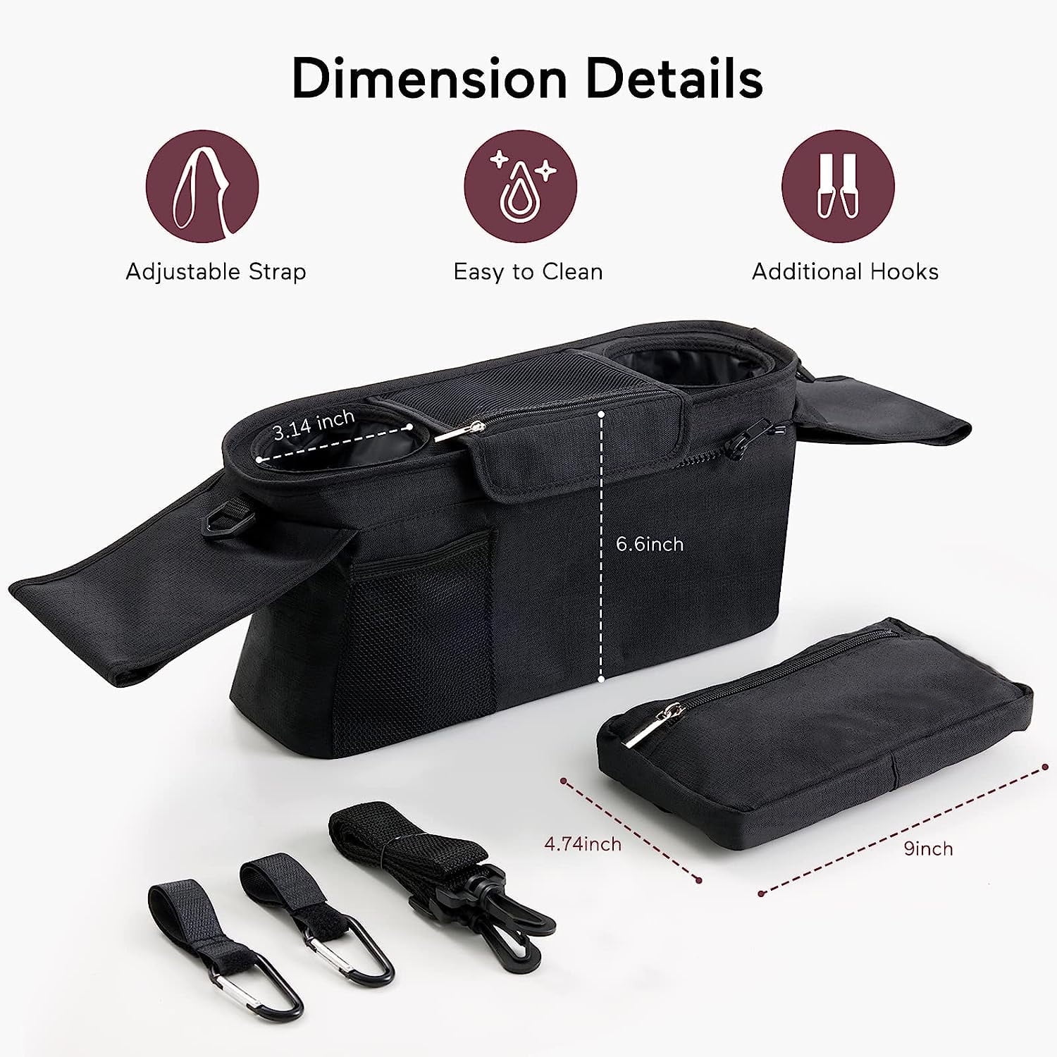 Universal Stroller Organizer with Non-Slip Straps, Stroller Caddy with Insulated Cup Holders, Detachable Phone Bag & Shoulder Strap – Fits Uppababy, Baby Jogger, Pet Strollers