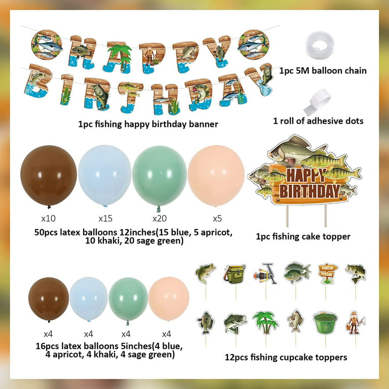Gone Fishing Party Decorations Gone Fishing Birthday Party Supplies Includes Fishing Happy Birthday Banner Cake Topper Hanging Swirls Cupcake Topper