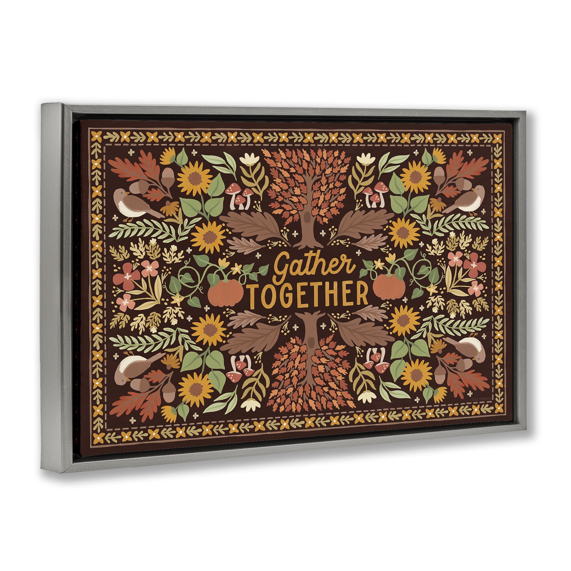 Stupell Industries Gather Together on Brown Landscape Painting Gray Floater Framed Canvas Art Prints Wall Art, 31 x 21