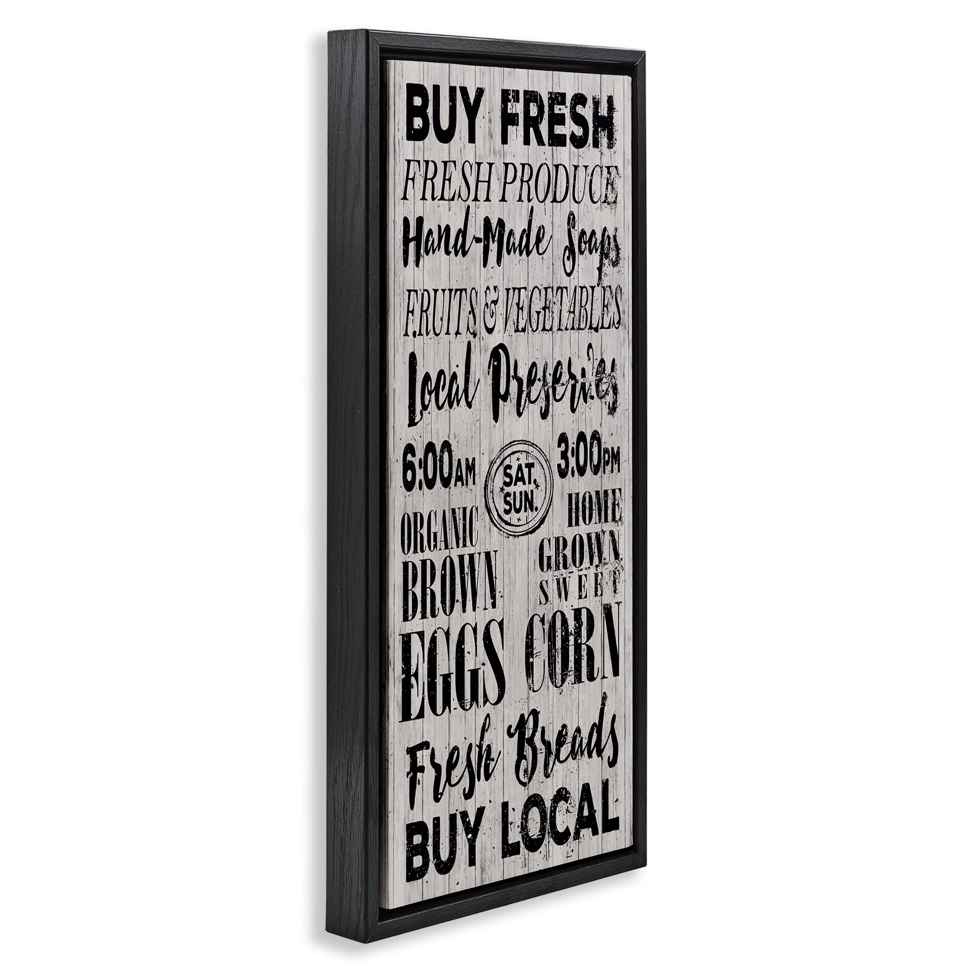 Stupell Industries Buy Farm Fresh Typography Painting Black Floater Framed Canvas Art Print Wall Art, 11 x 25