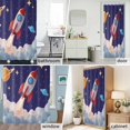 thumbnail image 2 of Cartoon Navy Blue Space Shower Curtain Set with Hooks, Red 3D Rocket Waterproof Fabric Bathroom Curtains Decor Home Accessories,72 X 72 Inch Long, 2 of 9