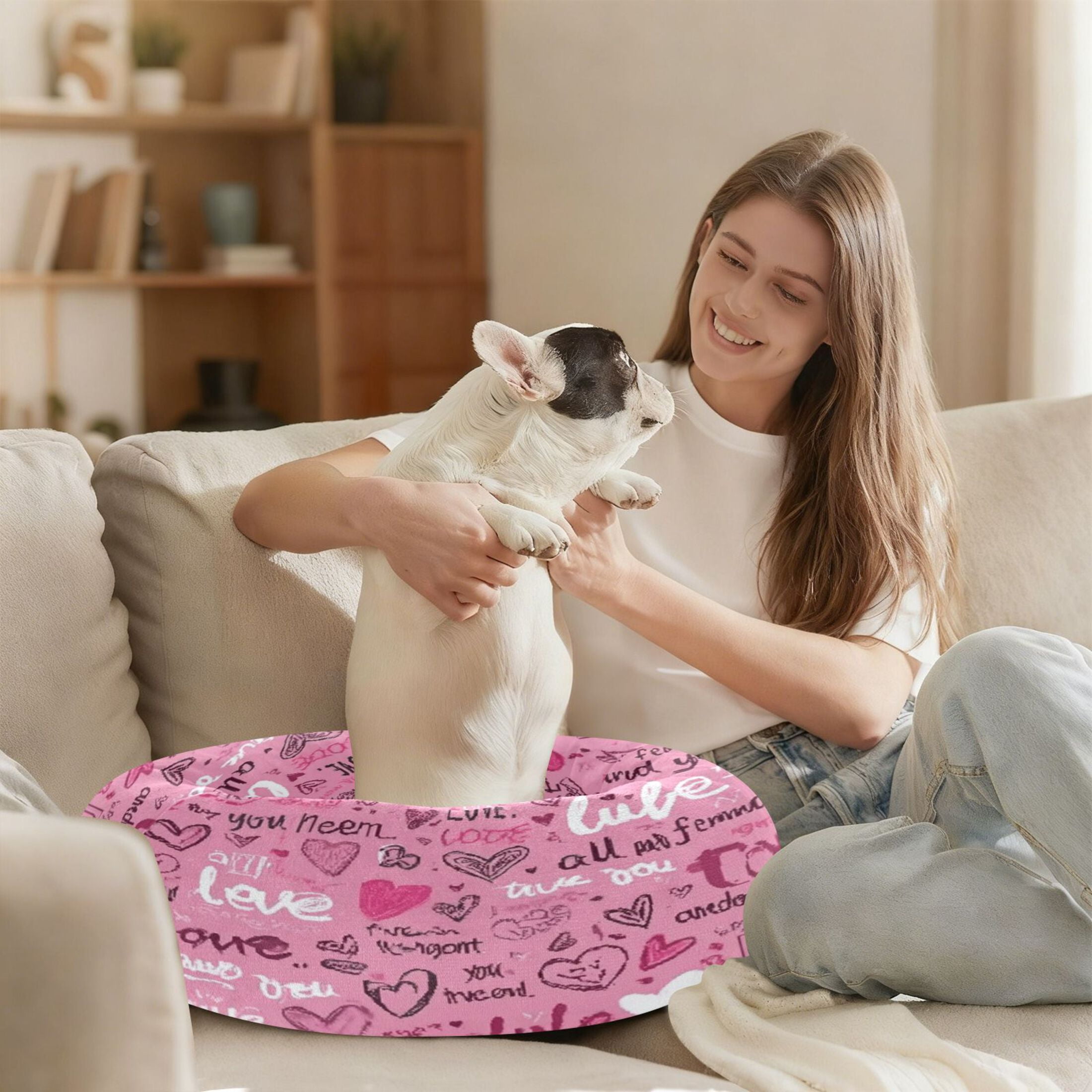 Iauyy Pet Couch Donut Cat Bed for Indoor Cats/Small Dogs Washable & Machine with Non-slip Bottom Calming Cat Furniture, Written in Color (M)