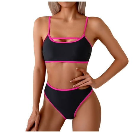 Durtebeua Bikini Set for Women Modest High Waisted Bikini Sets Cute Halter Swimsuit Sexy Ribbed Triangle Top Bathing Suits Gift for her
