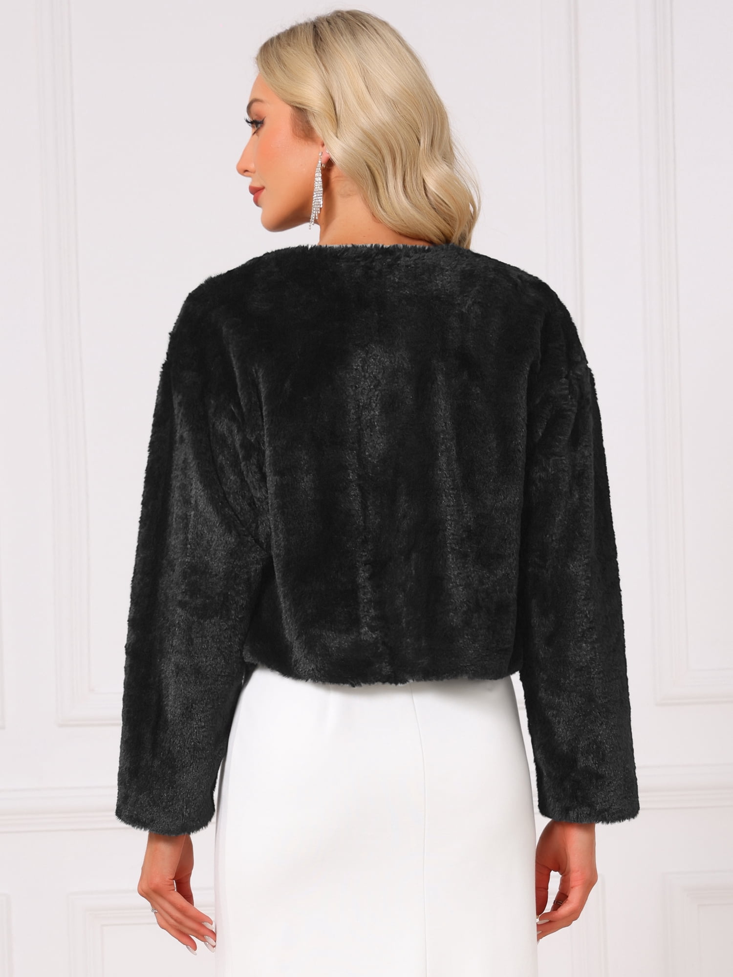 DARING DIVA Women's Elegant Faux Fur Shrug Formal Jacket XL Black