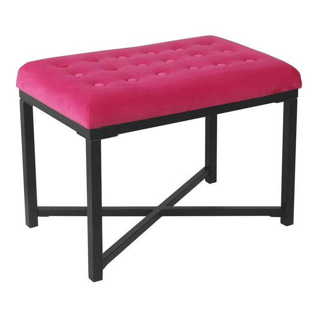 HomePop Ottomane Capitonnée Moderne en Bois et Velours, Fini Rose Foncé