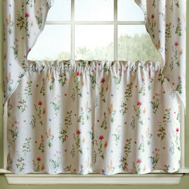 English Garden Floral White Jacquard Kitchen Curtains 36