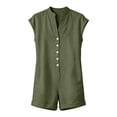 thumbnail image 7 of purcolt Women Summer Shorts Rompers Short Sleeve Button Down Romper V Neck Wide Leg Jumpsuit, 7 of 7