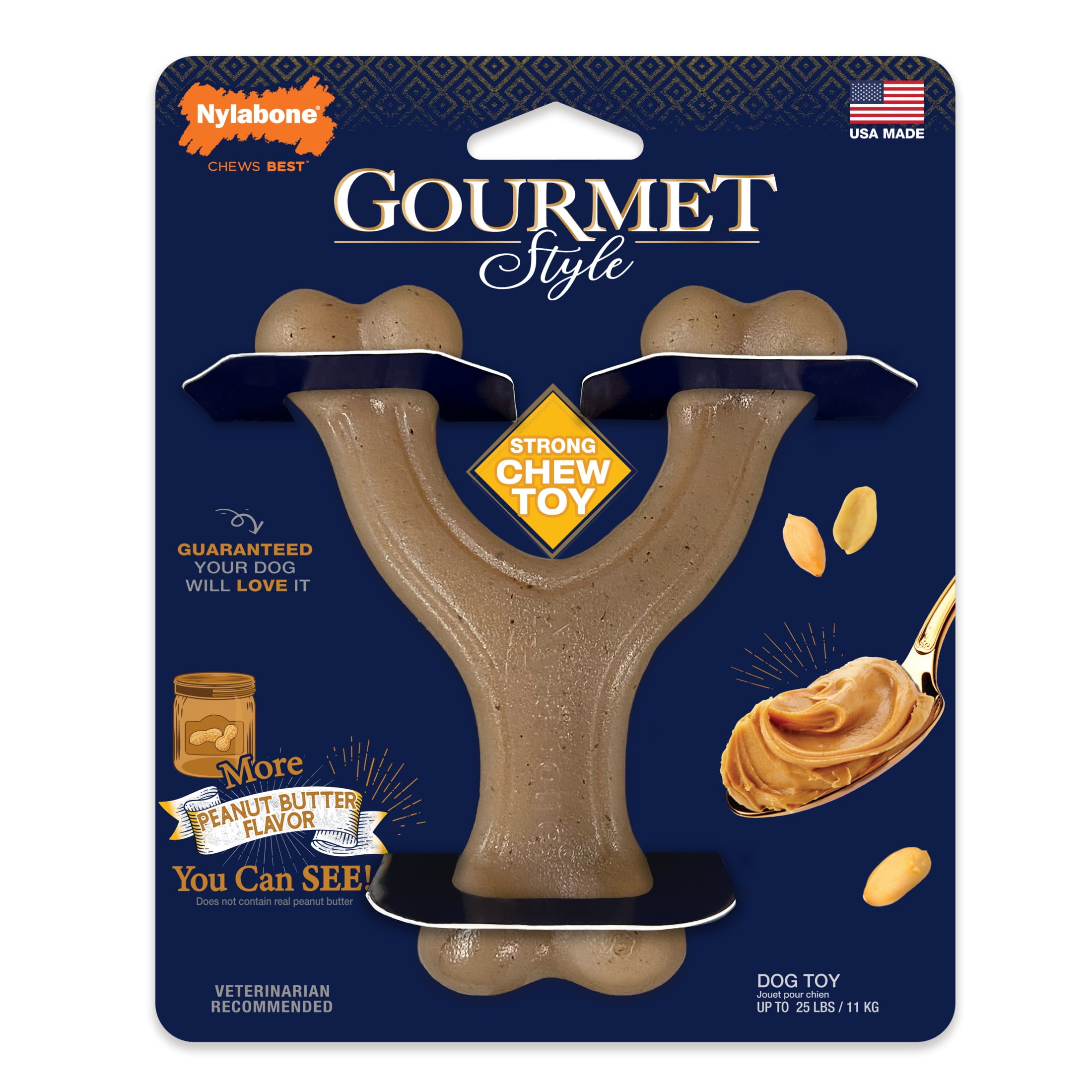(2 pack) Nylabone Gourmet Style Strong Wishbone Dog Chew Toy Peanut Butter Small/Regular - up to 25 Ibs.