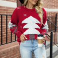 thumbnail image 4 of Fgnfyis Chandails pour Femmes Chandail Arbre de Noël Chandail Jacquard avec Cerf Chandail de Noël Chandail de Noël Chandails de Noël pour Femmes Rouge P, 4 of 7