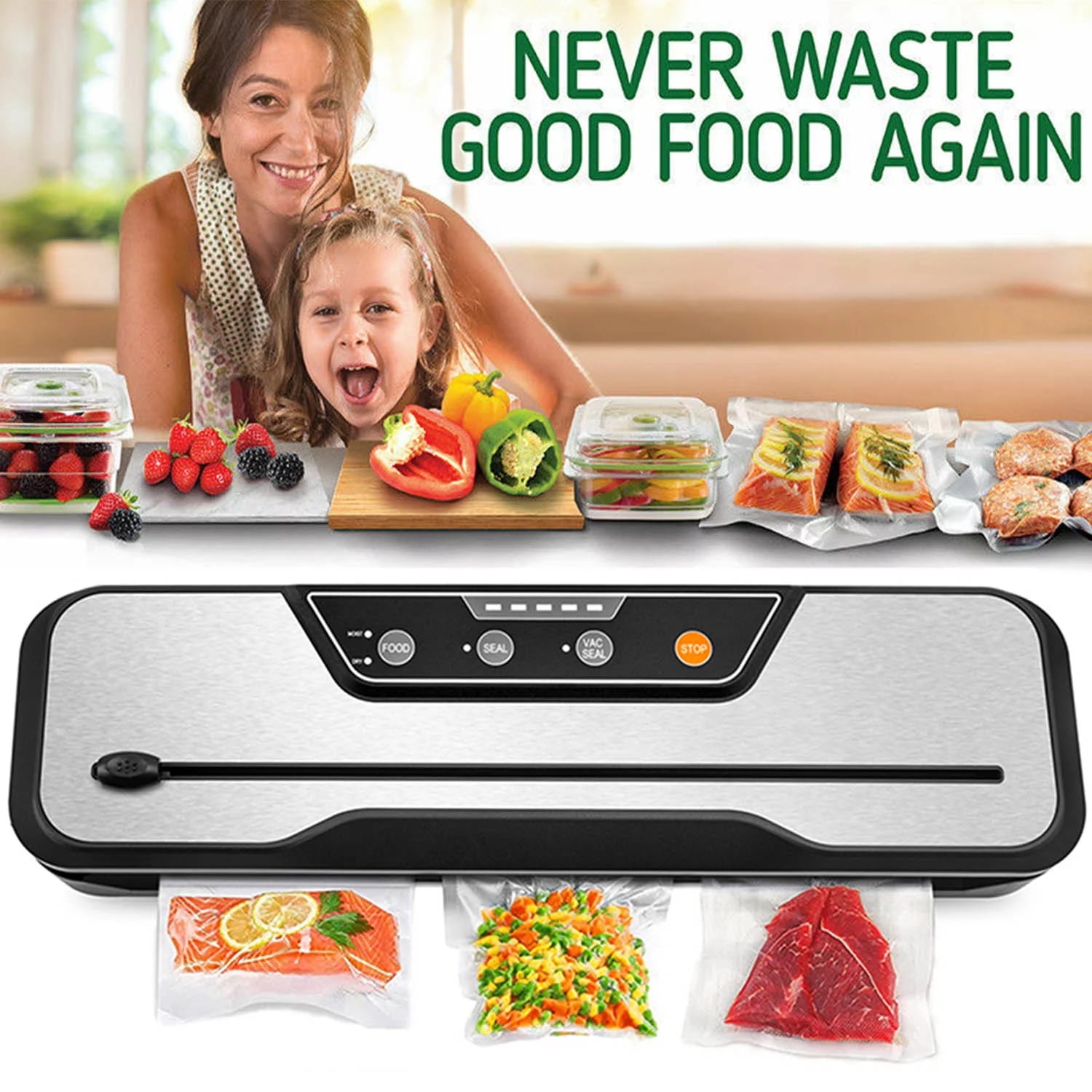 HAUXHEL Vacuum Sealer Machine Automatic Vacuum System for Food Savers Food  Sealer with Built-in Cutter Dry/Moist Food Modes Touch Screen Control，Safe  Design 