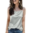 thumbnail image 2 of Qwertyu Womens Silk Satin Camisole Tank Tops V Neck Spaghetti Strap Blouses Cross Back Sleeveless Cami Shirt Light Green L, 2 of 4