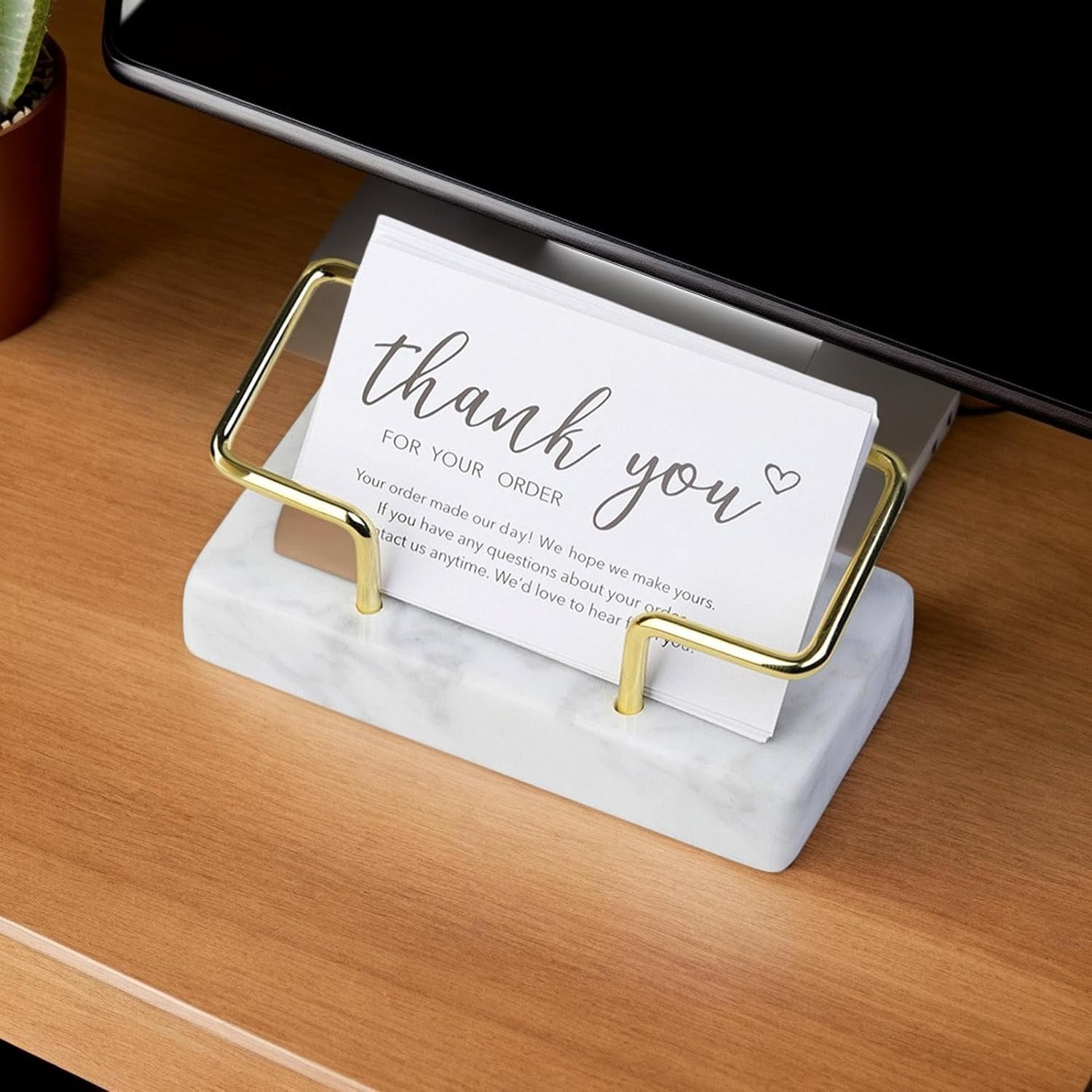 ABPETE Elegant Marble Business Card Holder,Modern Desk Organizer & Home Decor Display, Unique Office Accessory & Gift for Workspace