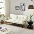 thumbnail image 2 of Leumius Modern Futon Sofa Bed, Convertible Folding Recliner Couch with Solid Wood Legs, Beige, 2 of 6