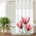 thumbnail image 3 of Pink Tulip No Hook Shower Curtain Waterproof, Bathroom Curtains with Snap in Liners and See Through Top Window, Modern Blossom Pastel White Floral Petal Hotel Style Bathtub Curtains Shower 36"Wx72"L, 3 of 8