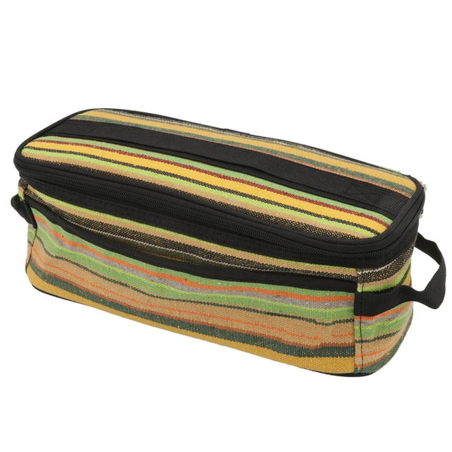 Cosmetic Storage Case, Green Stripe Camping Tableware Storage Bag Side Strap Net Pocket Cover For Travel