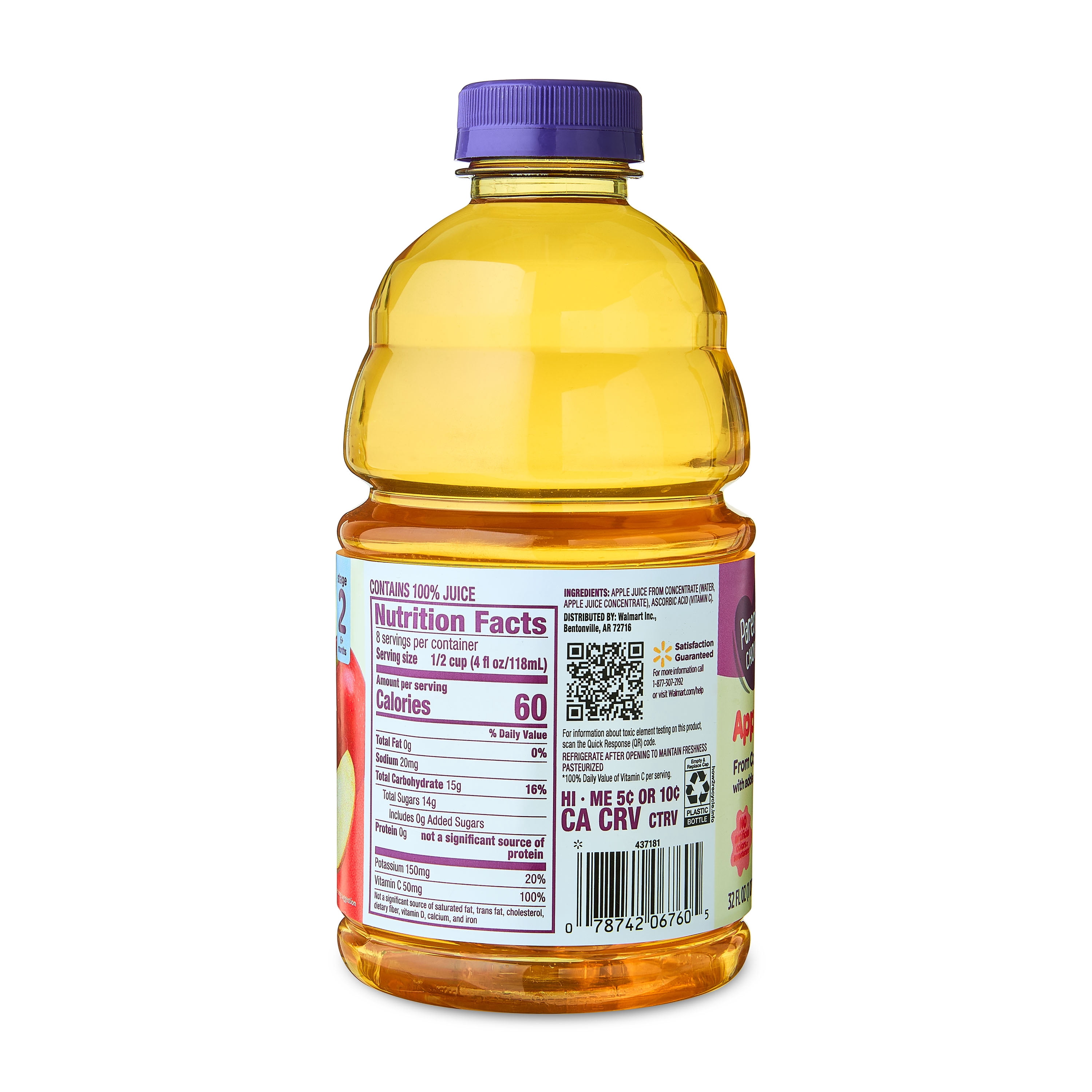 (12 pack) Parent’s Choice Apple Juice from Concentrate, 32 fl oz