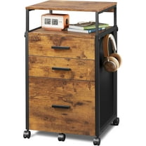 Hyxoo File Cabinet with Storage Drawers, Rolling Printer Stand with Adjustable Shelves, Wood Filing Cabinet for Home Office-Rustic Brown