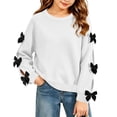 thumbnail image 2 of FRSASU Girls Bow Decorative Long Sleeve Crew‑Neck Fleece Pullover Sweatshirt Drop Shoulder Casual Tops White, 2 of 5