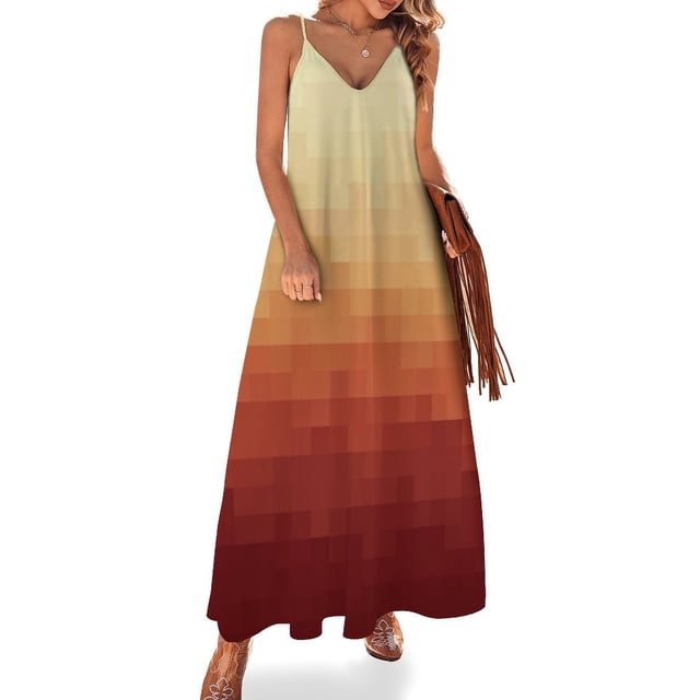 Vestido sin mangas con degradado de píxeles de fuego rojo Vestidos de noche Vestido de verano para mujer Vestido de fiesta para mujer elegante de lujo