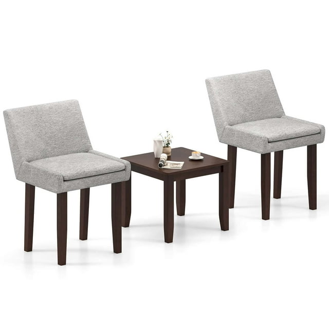 Costway Ensemble de 3 Pcs Table d'Appoint et Chaises Fauteuil Moderne Rembourré en Tissu Chaise Latérale de Détente