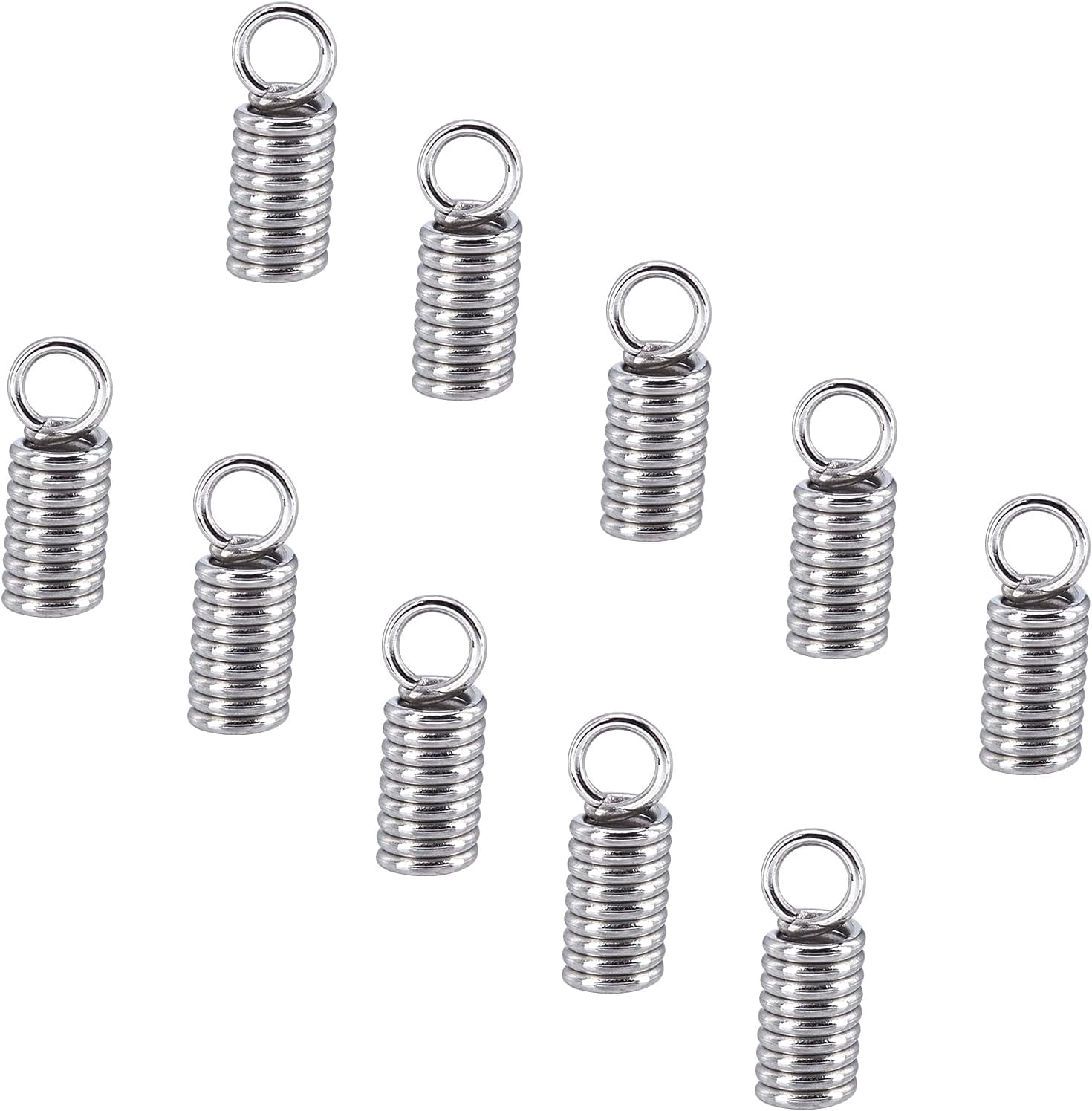1000pcs Stainless Steel Coil Cord Ends 2.5mm Inner Diameter Mini Tube Cord Cap Tip Leather Cord Ends Caps 10mm Long Necklace Spring Fastener Crimp Clasp for Jewelry Making