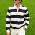 thumbnail image 2 of Men'S Polo Shirts Retro Long Sleeve Lapel Striped Loose Casual Golf Shirts, 2 of 9