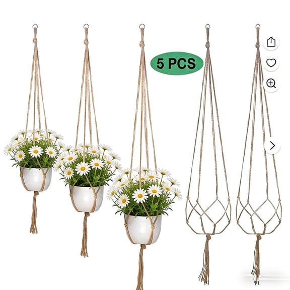 5 Pack Macrame Plant Hangers with Hooks, Boho Cotton Rope Hanging Planter Holders, Indoor Outdoor Plant Hangers for Home Decor
