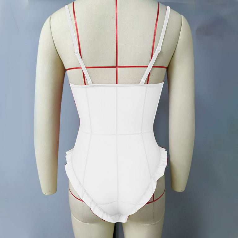 POSESHE Women's Plus Size Square Neck Short Sleeve Bodysuit, S, White 
