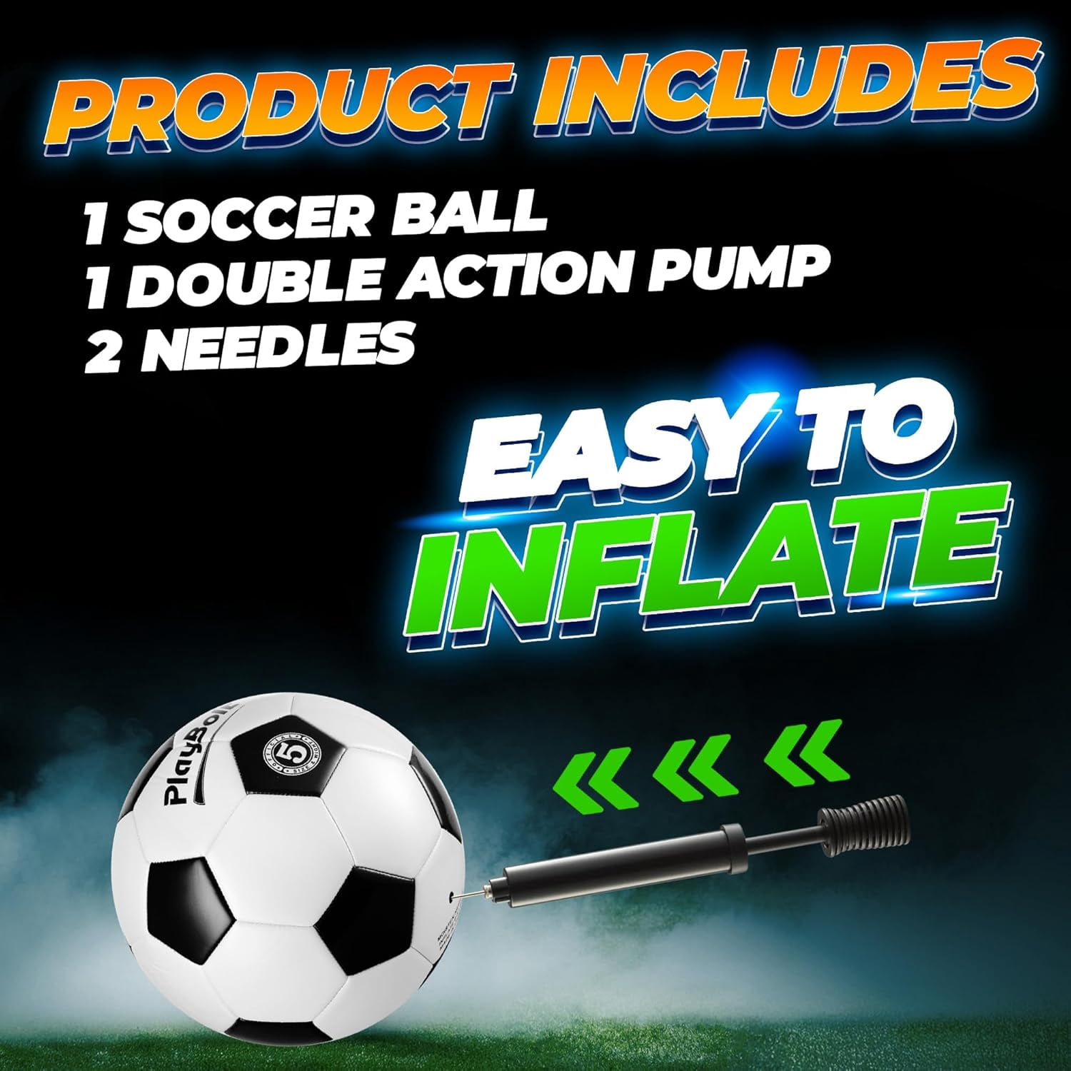 PlayBolt Soccer Ball Size 5 – 1 Pack PVC Soccer Ball with Hand Pump for Teens & Adults – Match, Training & Outdoor Play