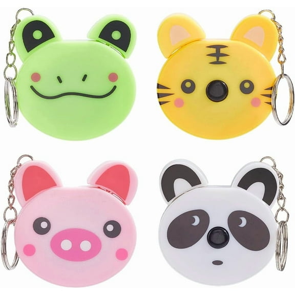 4Pcs 4 Styles Small Tape Measure Keychain Measuring Tape Key Chain PVC Plastic Cartoon Frog Pig Panda Tiger Zoo Animals Ruler Keyrings for Cloth Body Tailor Sewing Craft Tools Accessories diy