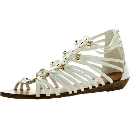 

FOREVER REBEL-15 Womens Back Zip Strappy Gladiator Wedge Sandals White 6
