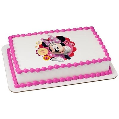 Minnie Dots Daisies Edible Icing Image Cake Party Topper For 8 Inch Round Cake Minnie Dots Daisies Edible Icing Image Cake Party Topper For 8 Inch Round Cake