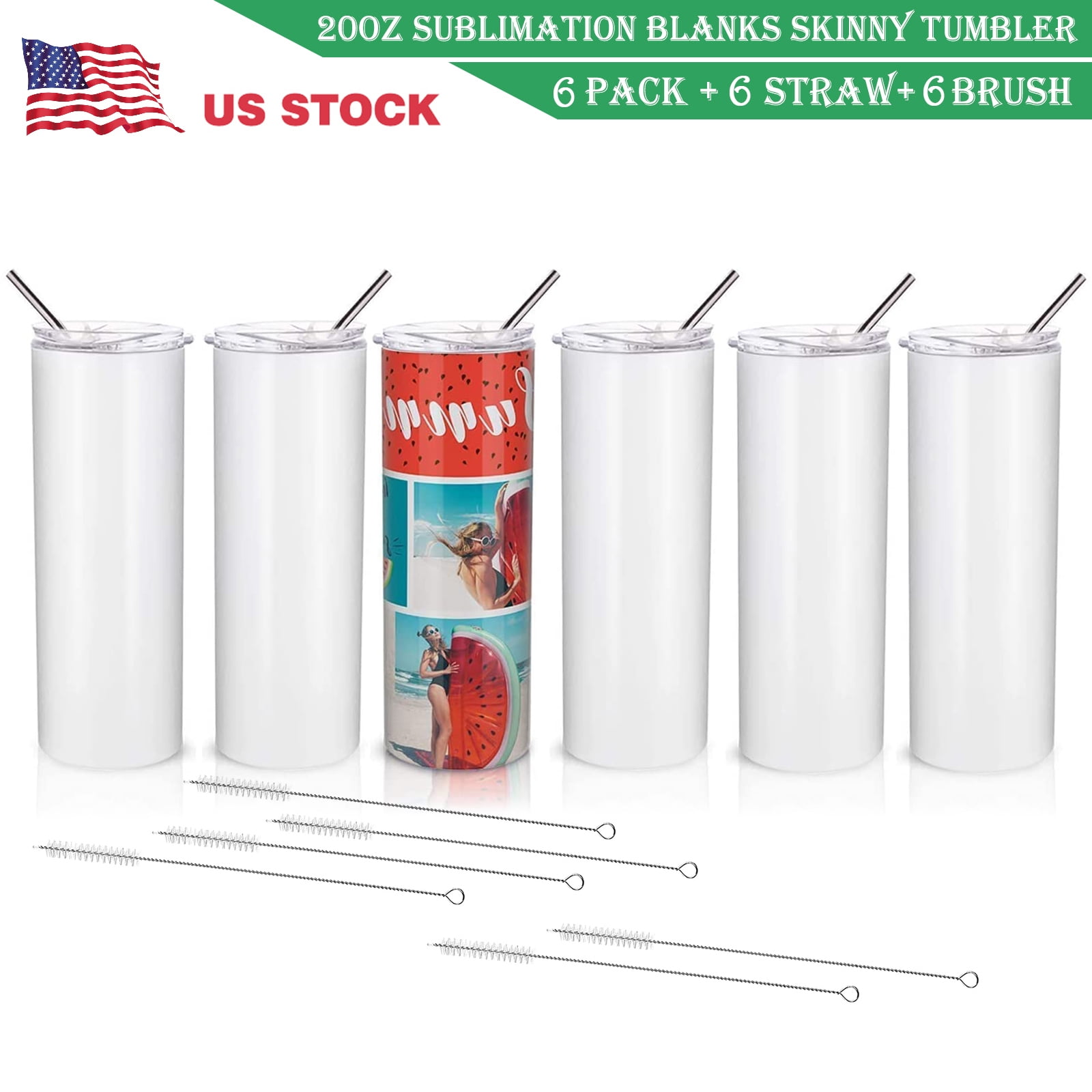 6 Pack 15oz STRAIGHT Sublimation Tumblers USA SELLER 