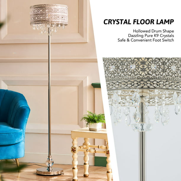 Viribus 63 Crystal Floor Lamp With, Bohemian Crystal Silver Floor Lamp