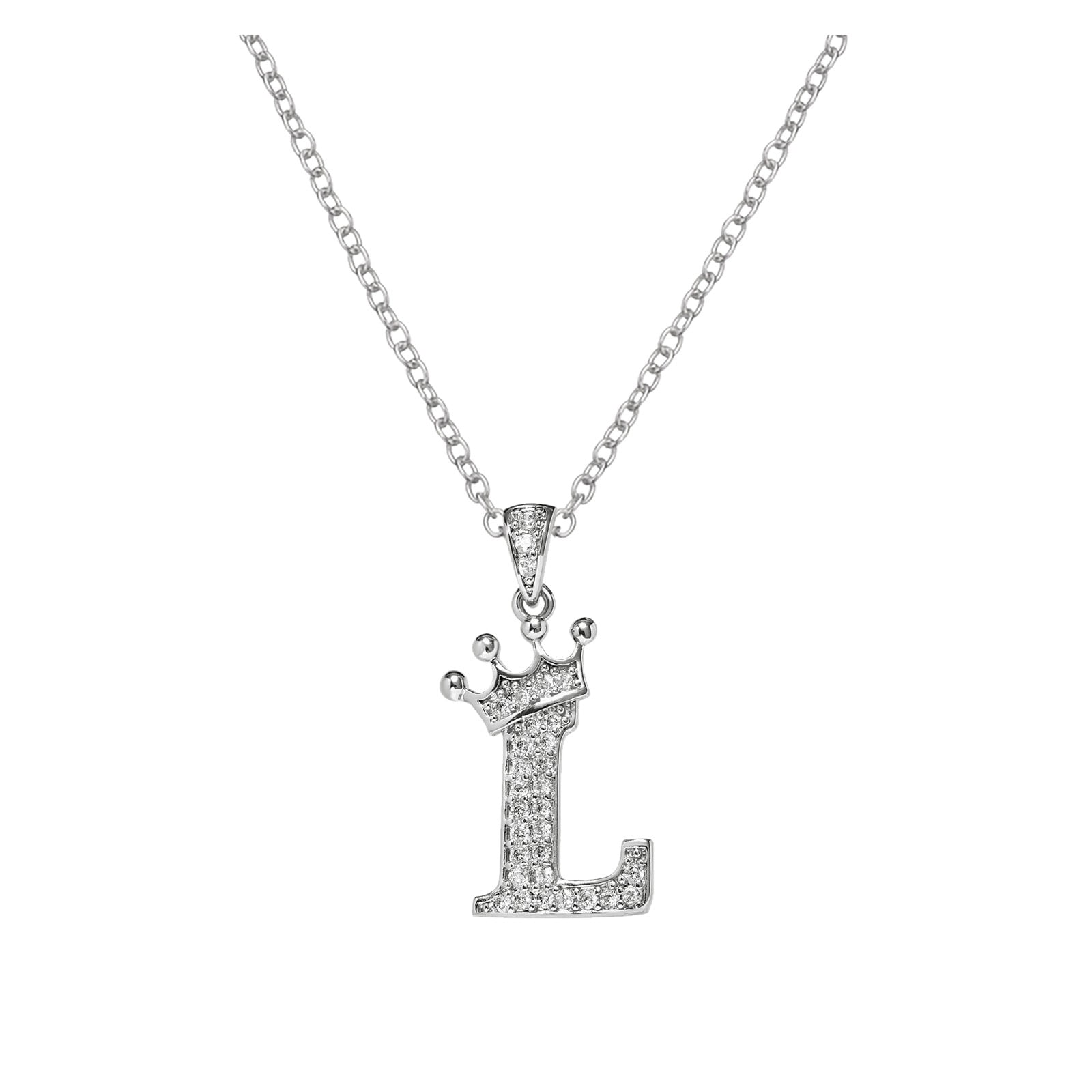 26 English Letters Full Diamond Pendant Necklace For Women Rhinestone ...