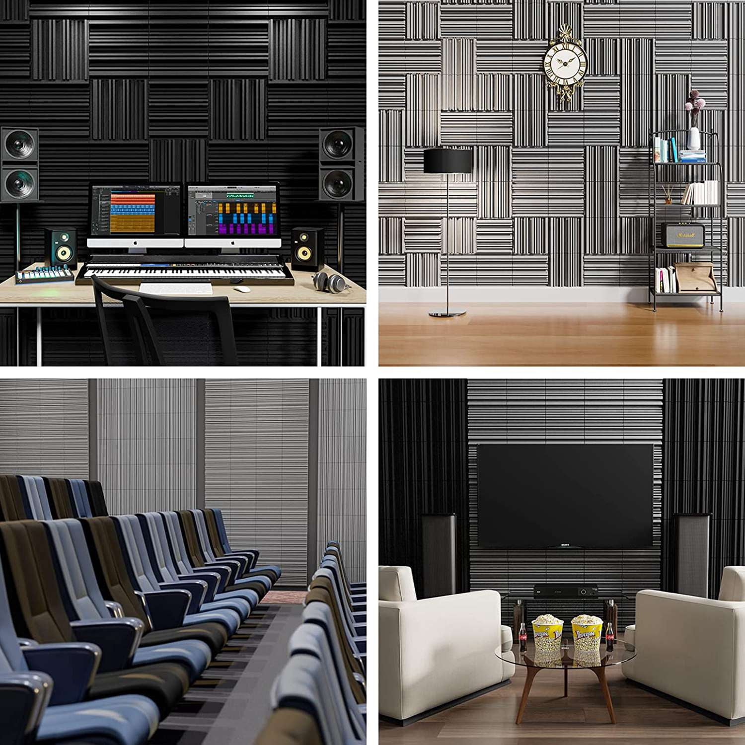24 Pack Self-Adhesive Sound Proof Foam Panels,12 X 12 X 2 Inches Acoustic Foam,High Resilience Sound Proofing Padding