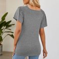 thumbnail image 4 of Top de verano para mujer, blusa holgada de manga corta con volantes, cuello redondo, hombros fruncidos, gris M, 4 of 6