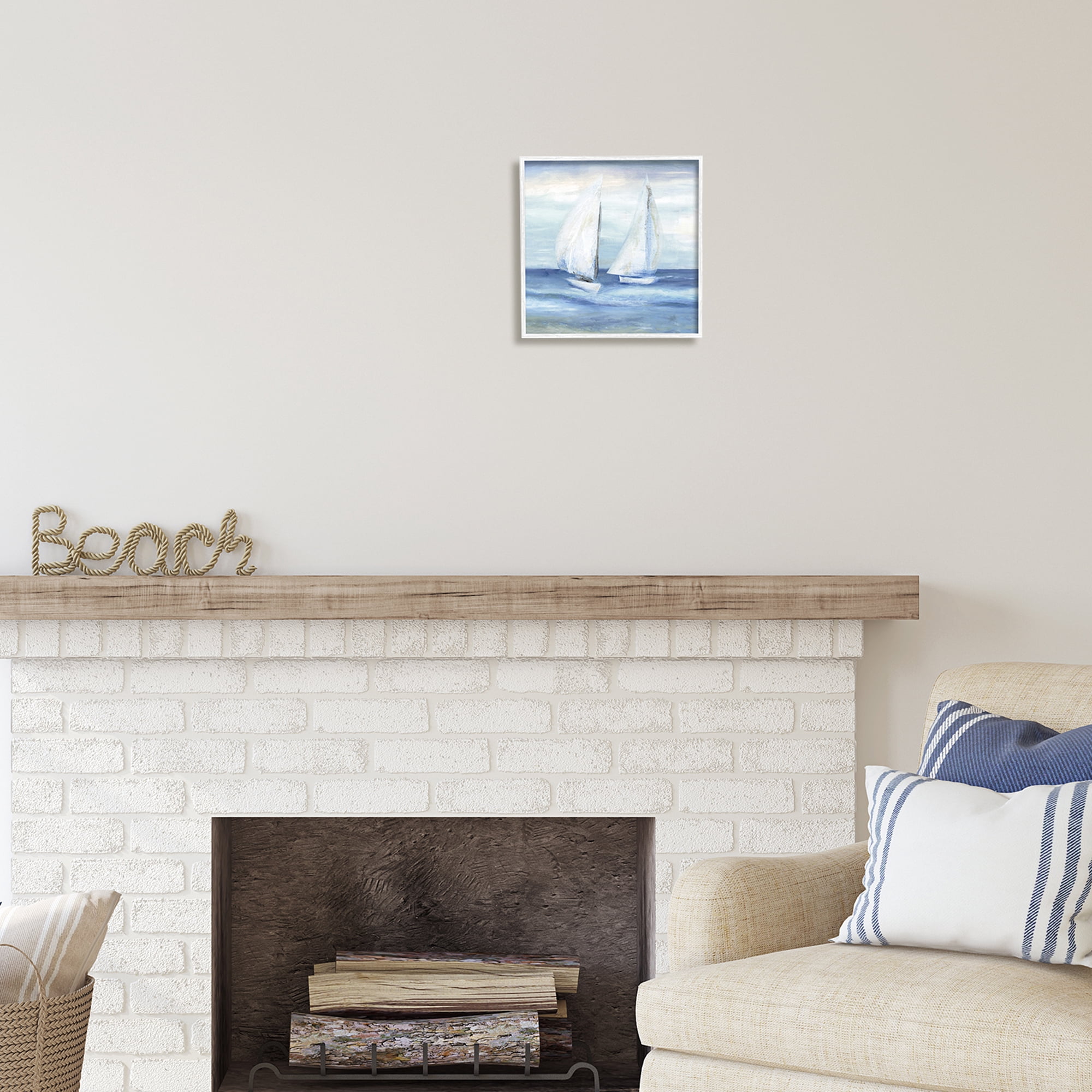 Stupell Industries Two Sailboats Abstract Blue Scene Coastal Painting White Framed Art Print Wall Art