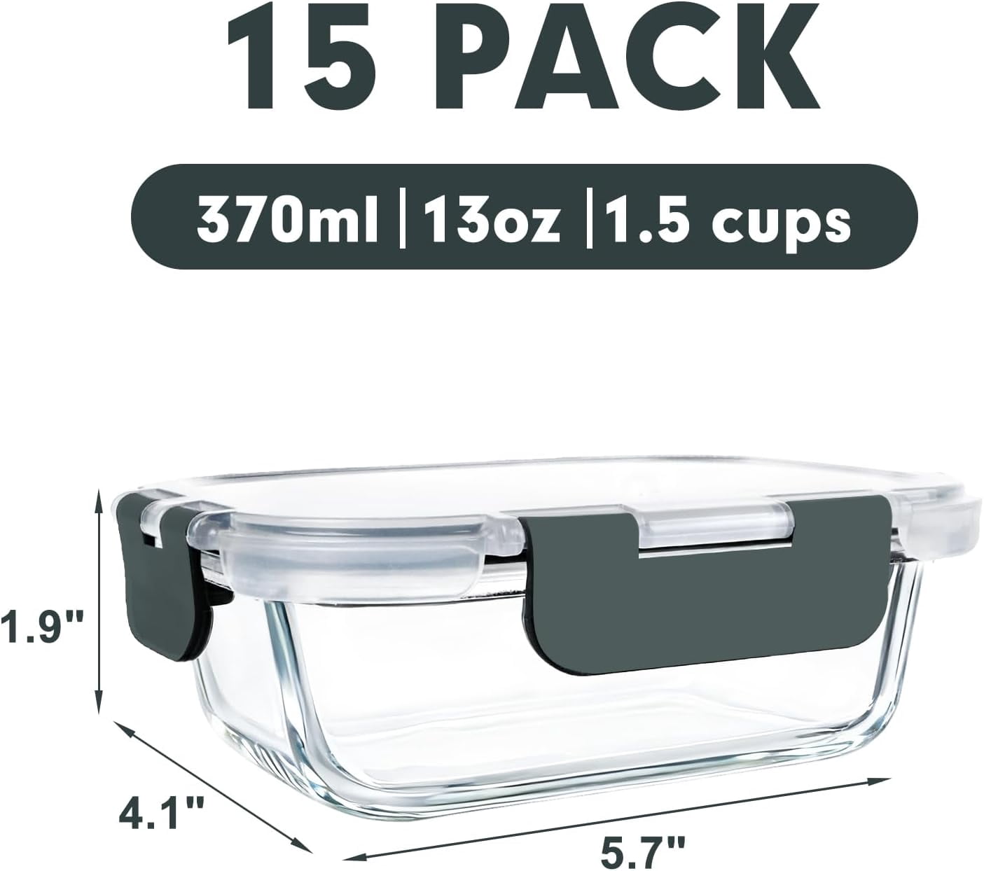 [15-pack 13 Oz 1.5 Cup Glass Meal Prep Containers  Small Food Storage With Lids Airtight Lunch Microwave Oven Freezer And Dishwasher Friendly Bpa-free